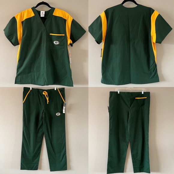 NFL Team Apparel Green Bay Packers Unisex Solid Scrub Set - Picture 1 of 11